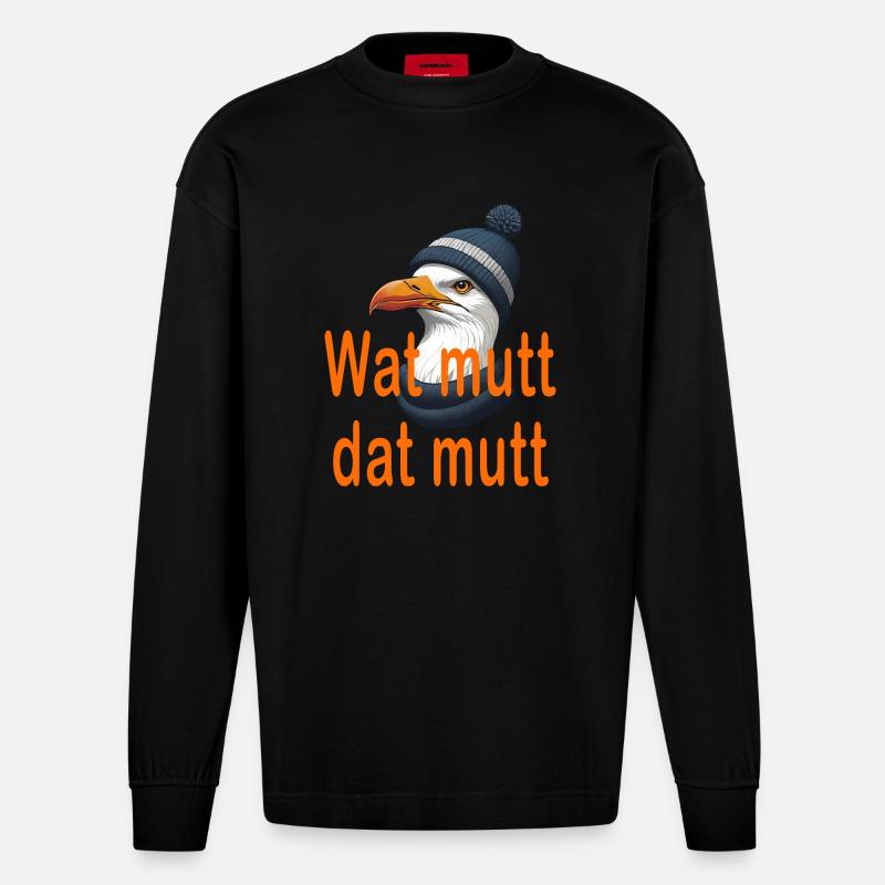 Wat mutt dat mutt - Heavyweight Oversized Organic Langarmshirt Made in EU - SOLID BLACK