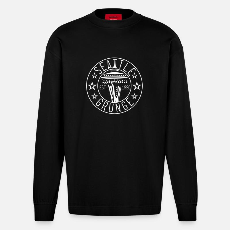 Seattle Grunge Est1990 - Manches longues bio épais oversize fabriqué en UE - SOLID BLACK