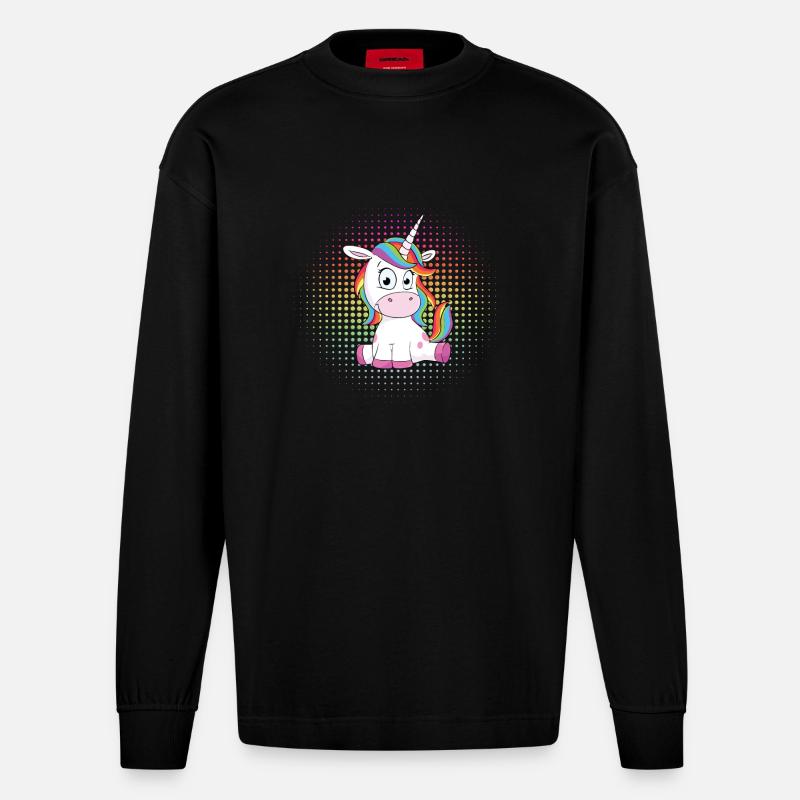 Süßes Einhorn - Heavyweight Oversized Organic Langarmshirt Made in EU - SOLID BLACK