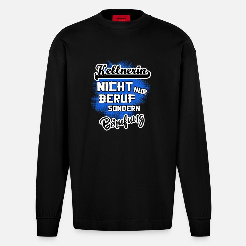 Kellnerin - eine Berufung - Heavyweight Oversized Organic Langarmshirt Made in EU - SOLID BLACK