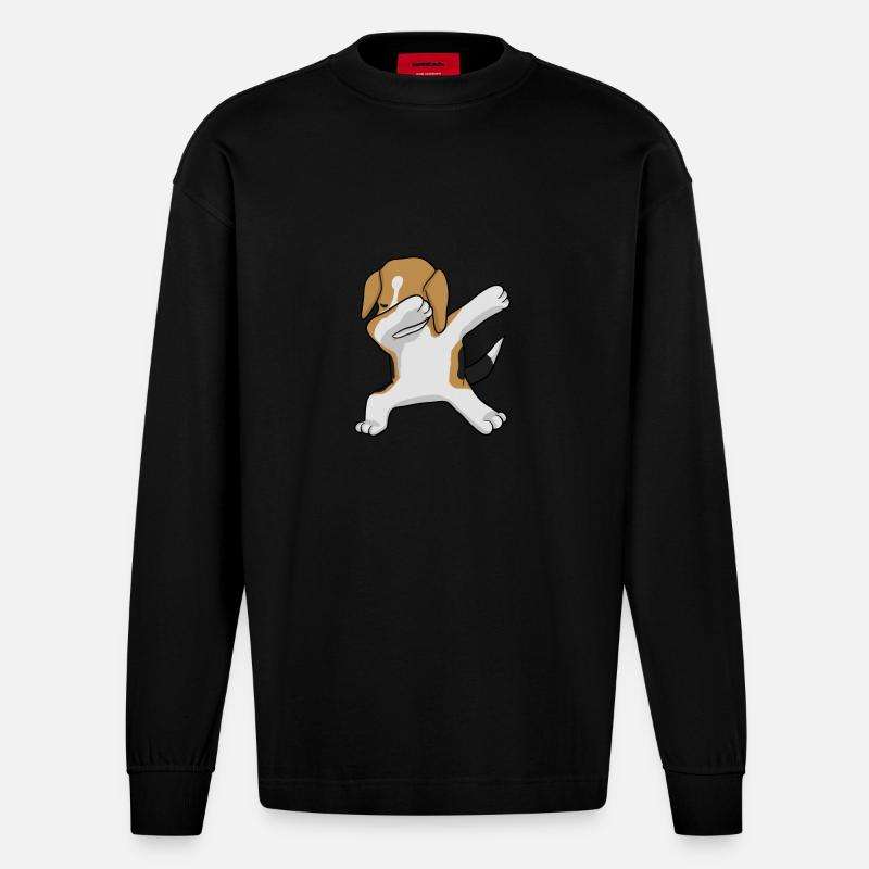Beagle Dab - dabbing beagle - Heavyweight Oversized Organic Langarmshirt Made in EU - SOLID BLACK