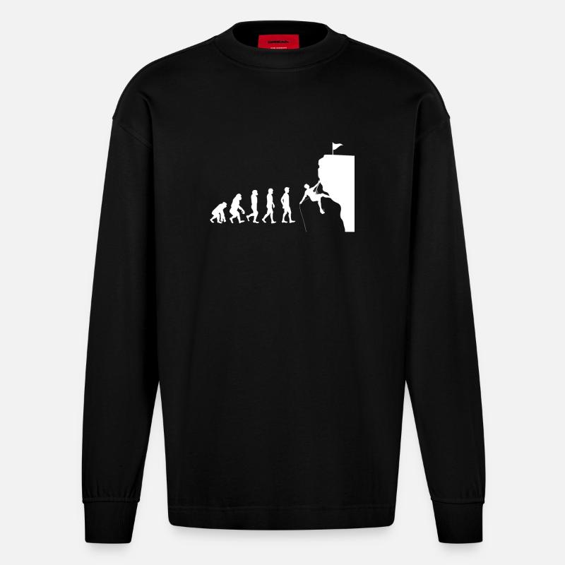 Evolution Klettern - Heavyweight Oversized Organic Langarmshirt Made in EU - SOLID BLACK