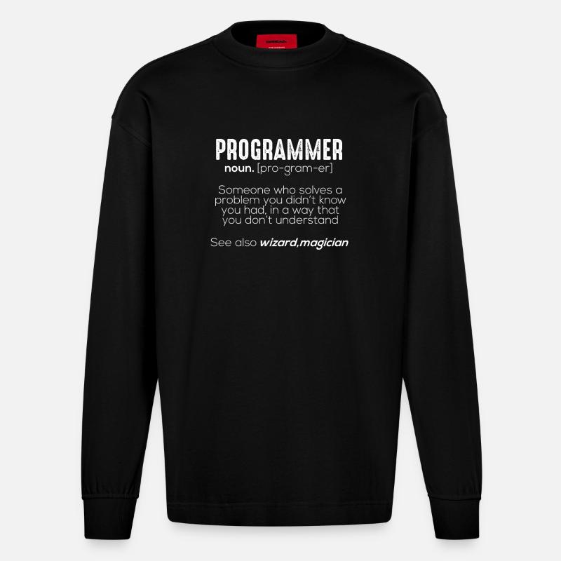 Funny Programmer Meaning - Heavyweight Oversized Organic Langarmshirt Made in EU - SOLID BLACK