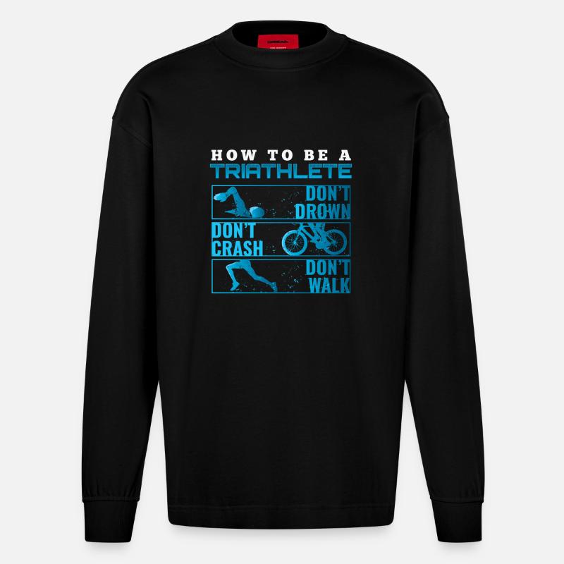 Triathlon Tshirt Geschenk Evolution Männer - Heavyweight Oversized Organic Langarmshirt Made in EU - SOLID BLACK