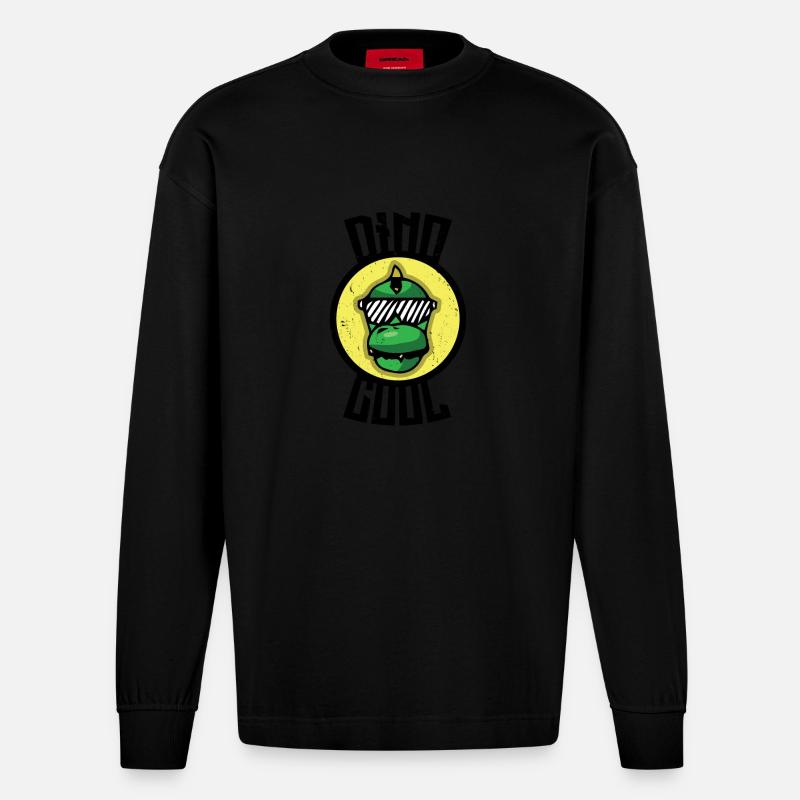 Dinosaurier sind cool Kinder - Heavyweight Oversized Organic Langarmshirt Made in EU - SOLID BLACK