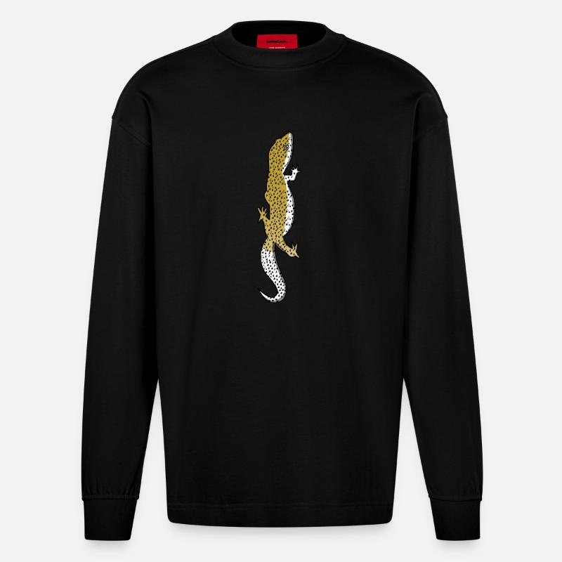 Eidechse - Gecko - Reptil - Geschenk - Echse - Heavyweight Oversized Organic Langarmshirt Made in EU - SOLID BLACK