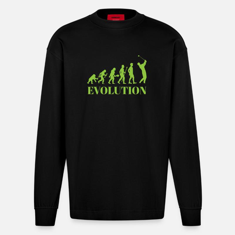 Evolution - Golf - Funny - Fun - Gift - Heavyweight Oversized Organic Longsleeve Shirt Made in EU - SOLID BLACK