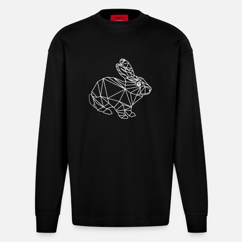 low poly Hase - Heavyweight Oversized Organic Langarmshirt Made in EU - SOLID BLACK