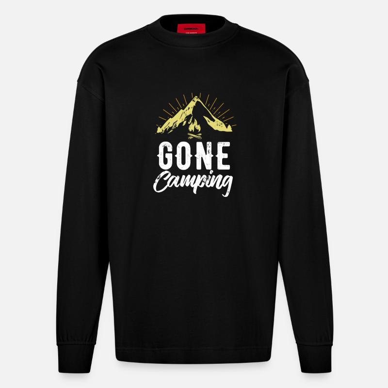 Bin campen - Camping - Geschenk - Heavyweight Oversized Organic Langarmshirt Made in EU - SOLID BLACK