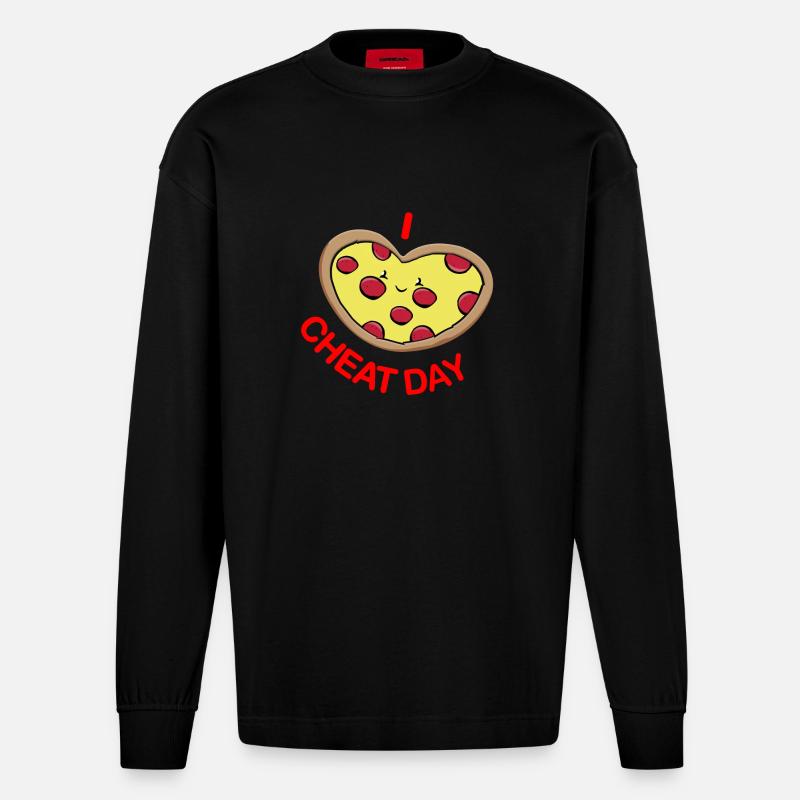 Cheat day Pizza - Heavyweight Oversized Organic Langarmshirt Made in EU - SOLID BLACK