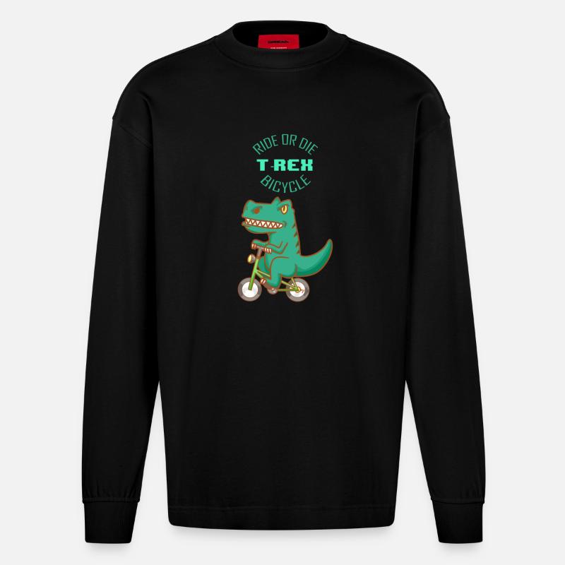 Strample oder sterbe - T-Rex Fahrrad - Heavyweight Oversized Organic Langarmshirt Made in EU - SOLID BLACK