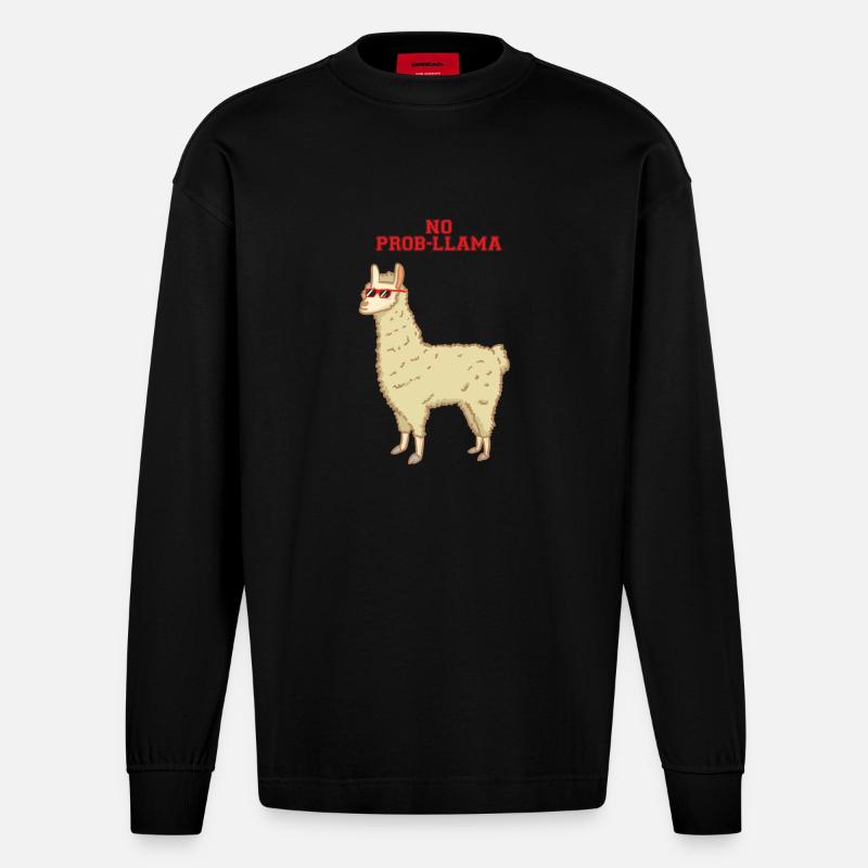 Kein Problem - no prob-llama - Lama - Heavyweight Oversized Organic Langarmshirt Made in EU - SOLID BLACK