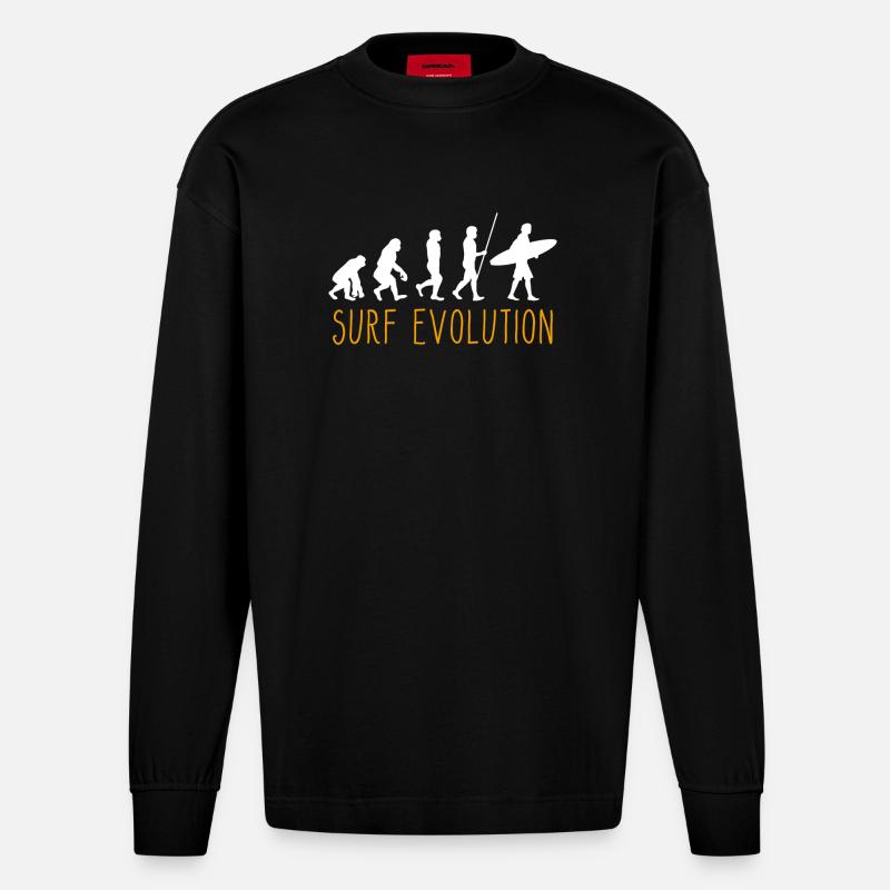 Evolution of Man Surfing - Heavyweight Oversized Organic Langarmshirt Made in EU - SOLID BLACK