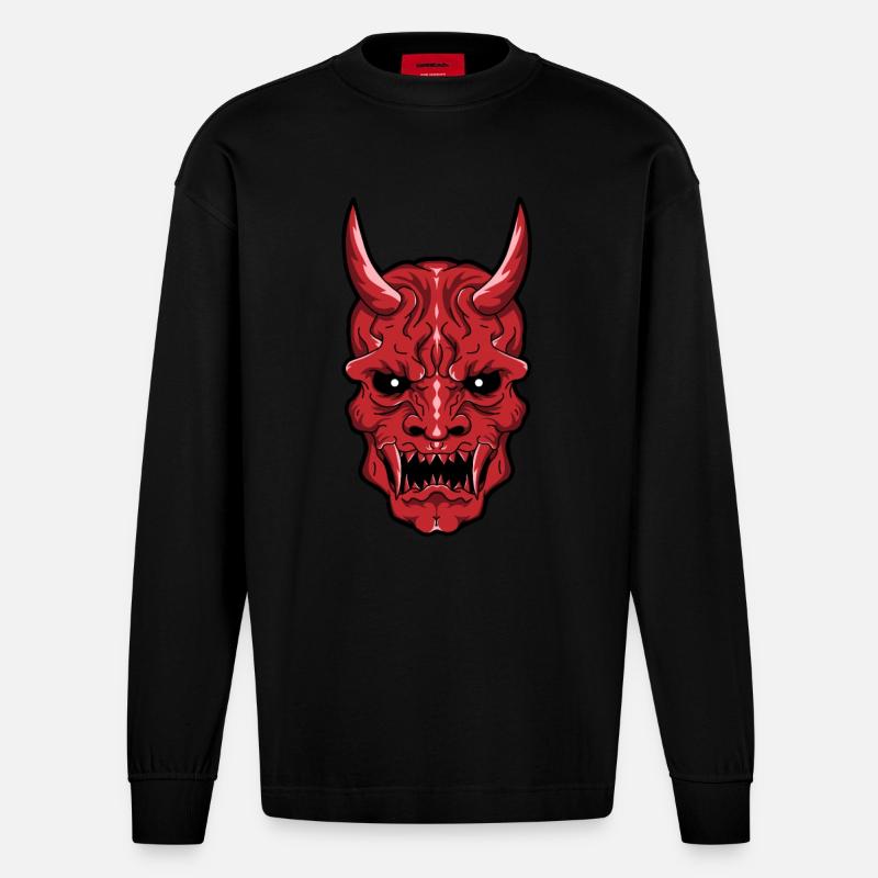 Epischer Oni-Dämonen-Schädel - Rot - Heavyweight Oversized Organic Langarmshirt Made in EU - SOLID BLACK