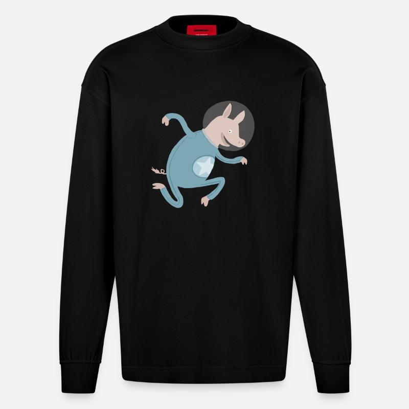 Schwein im All - Heavyweight Oversized Organic Langarmshirt Made in EU - SOLID BLACK