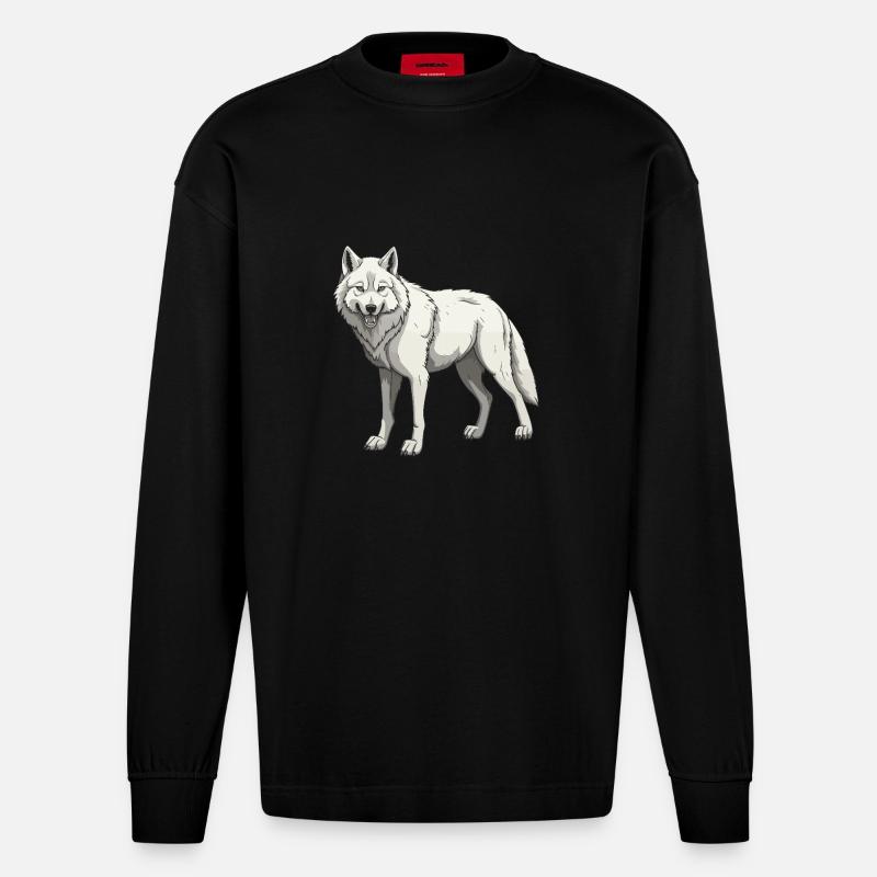 Wolf Tier - Heavyweight Oversized Organic Langarmshirt Made in EU - SOLID BLACK