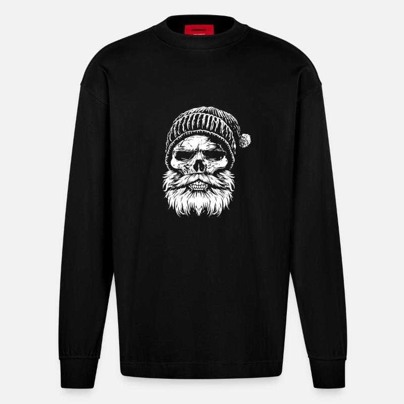 Crâne de bûcheron - Manches longues bio épais oversize fabriqué en UE - SOLID BLACK