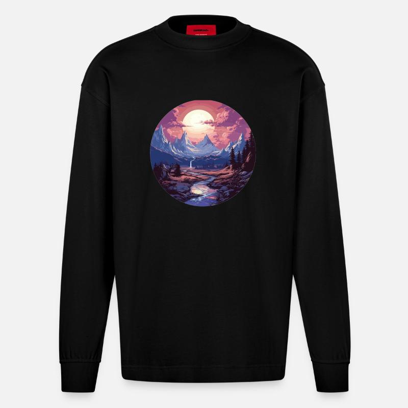 Landschaft - Illustration - Heavyweight Oversized Organic Langarmshirt Made in EU - SOLID BLACK