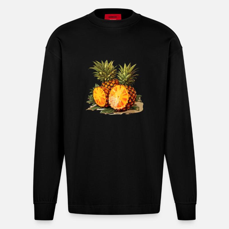 Ananas - illustration - Manches longues bio épais oversize fabriqué en UE - SOLID BLACK