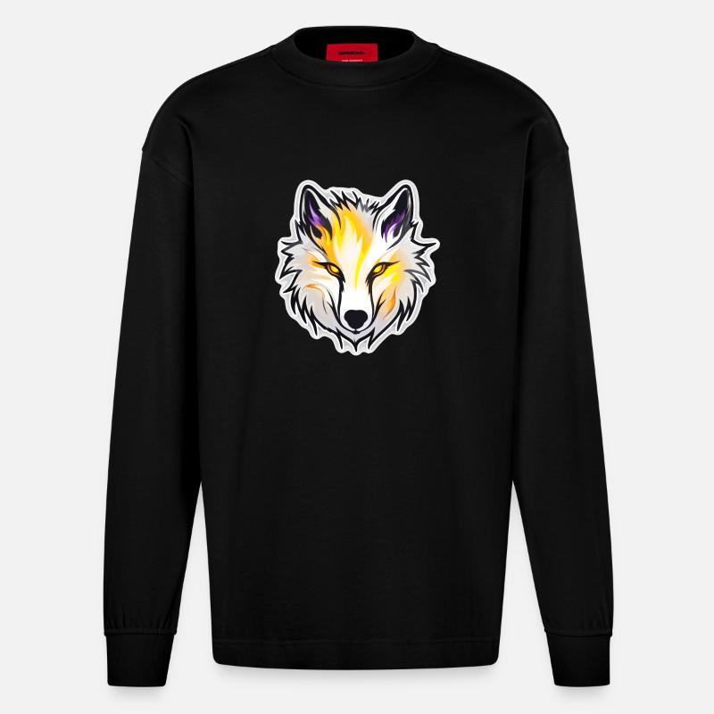 Wolf - Illustration - Heavyweight Oversized Organic Langarmshirt Made in EU - SOLID BLACK