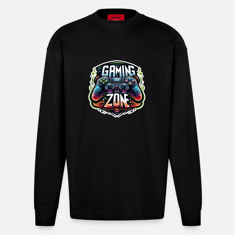 Gaming Zone - Controller Illustration - Heavyweight Oversized Organic Langarmshirt Made in EU - SOLID BLACK