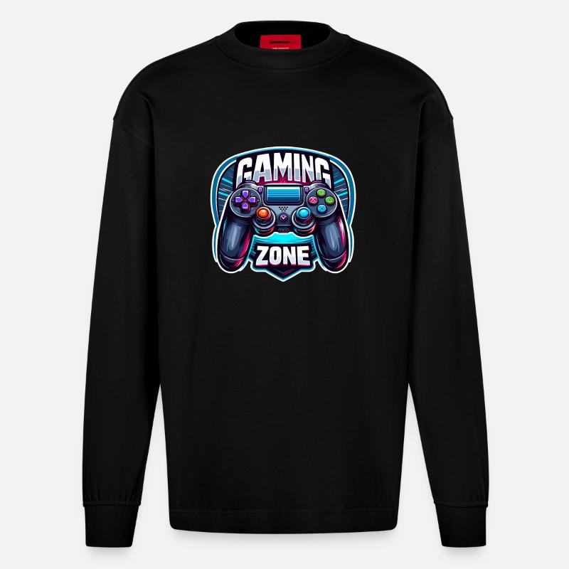 Gaming Zone - Controller Illustration - Heavyweight Oversized Organic Langarmshirt Made in EU - SOLID BLACK