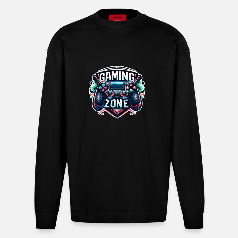 Gaming Zone - Controller Illustration - Heavyweight Oversized Organic Langarmshirt Made in EU - SOLID BLACK