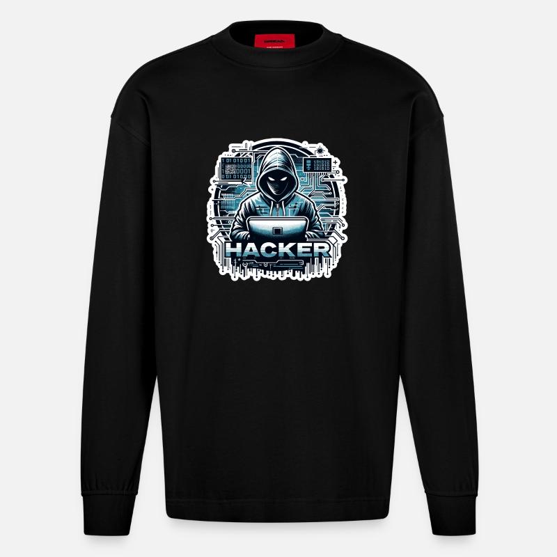 Hacker - Illustration - Heavyweight Oversized Organic Langarmshirt Made in EU - SOLID BLACK