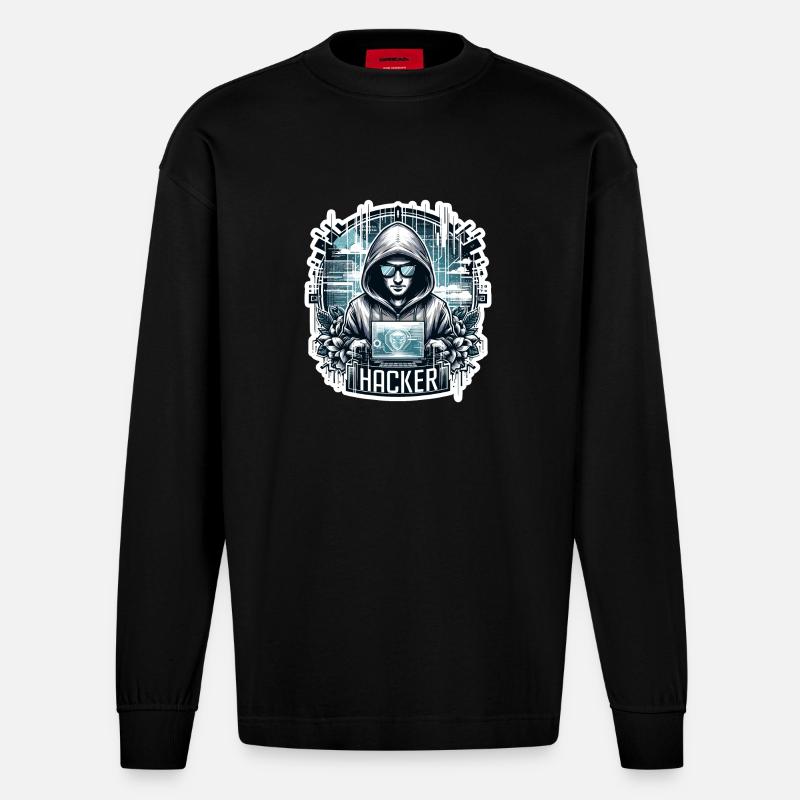 Hacker - Illustration - Heavyweight Oversized Organic Langarmshirt Made in EU - SOLID BLACK