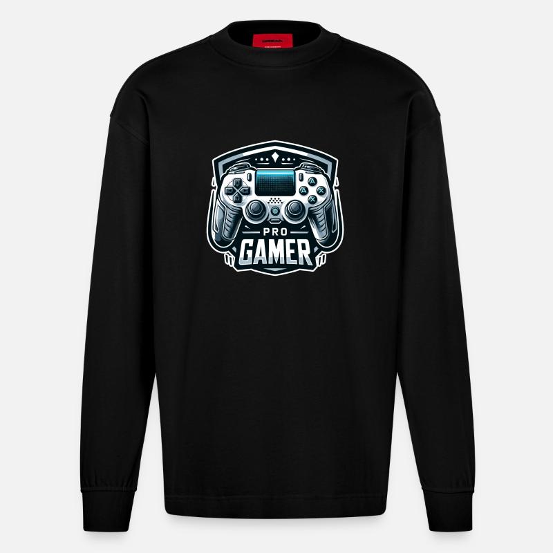 Pro Gamer - Controller Illustration - Heavyweight Oversized Organic Langarmshirt Made in EU - SOLID BLACK