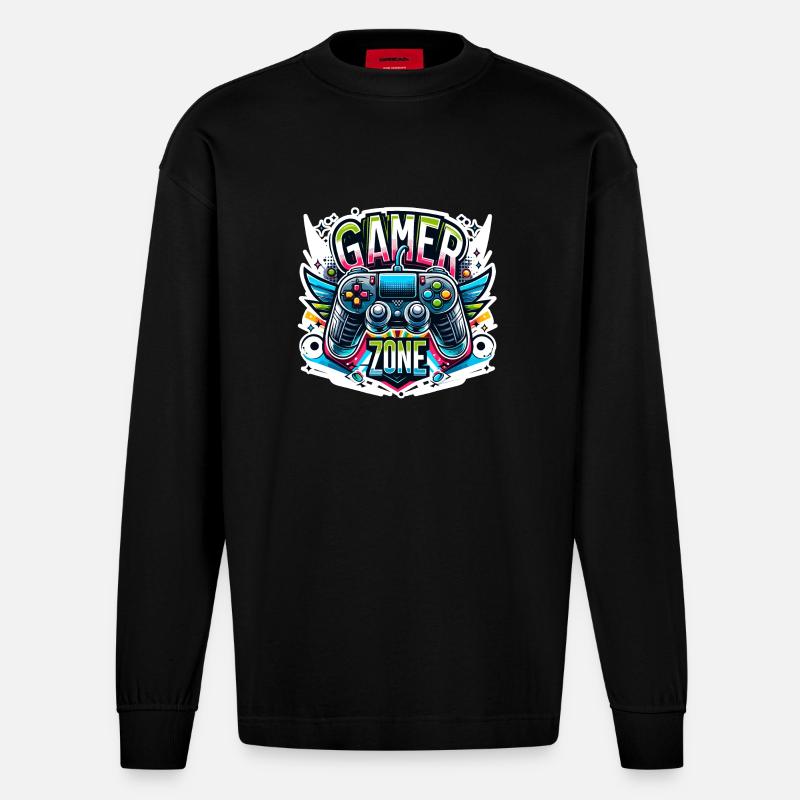 Gamer Zone - Controller Illustration - Heavyweight Oversized Organic Langarmshirt Made in EU - SOLID BLACK