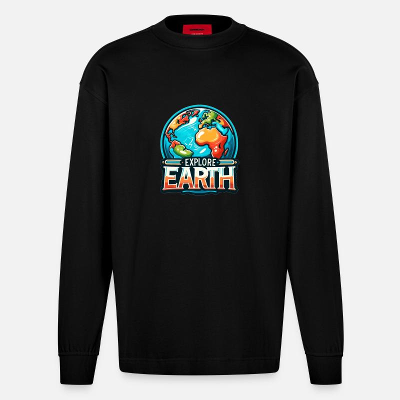 Explore Earth - Erde Illustration - Heavyweight Oversized Organic Langarmshirt Made in EU - SOLID BLACK