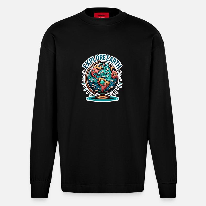 Explore Earth - Erde Illustration - Heavyweight Oversized Organic Langarmshirt Made in EU - SOLID BLACK