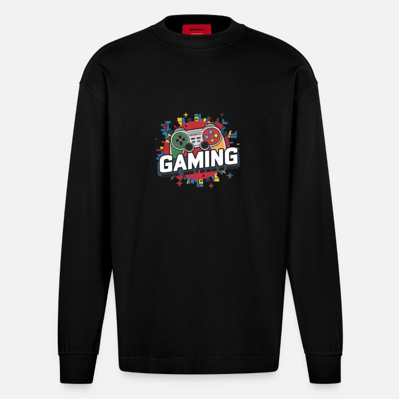 Gaming - Controller - Maglia a maniche lunghe ecologica oversize Heavyweight Made in UE - SOLID BLACK