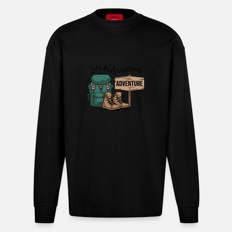 Lass uns abenteuerlich sein. - Heavyweight Oversized Organic Langarmshirt Made in EU - SOLID BLACK