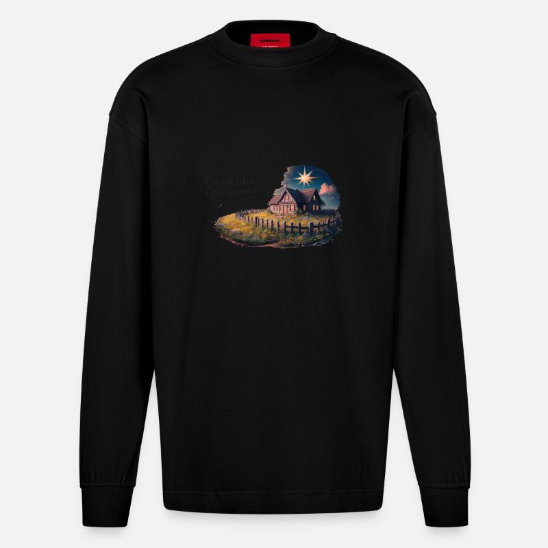 Einfach leben, groß Träumen - Heavyweight Oversized Organic Langarmshirt Made in EU - SOLID BLACK