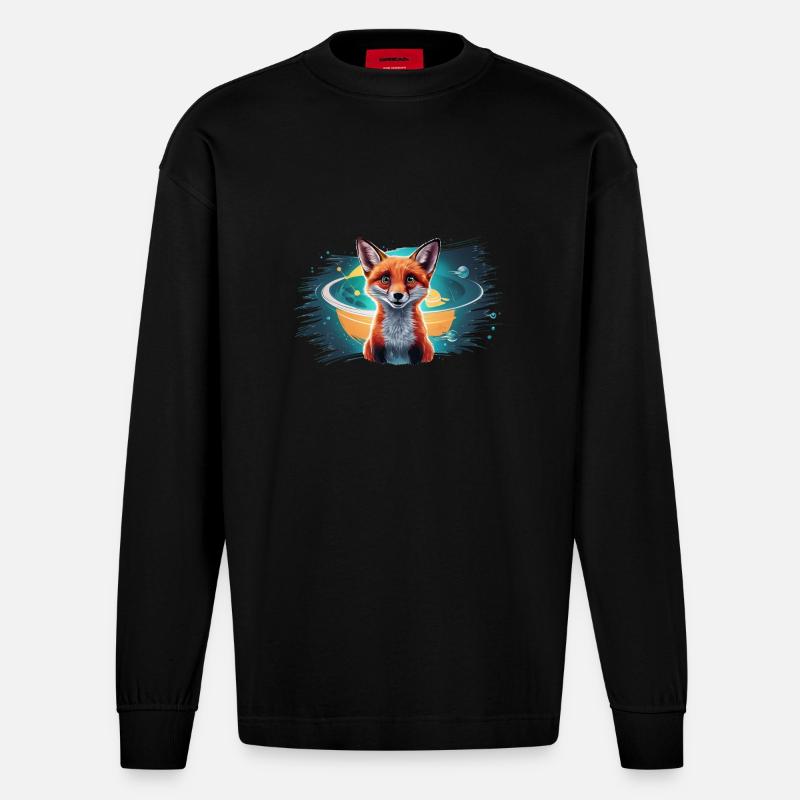 Fuchs - Illustration - Heavyweight Oversized Organic Langarmshirt Made in EU - SOLID BLACK