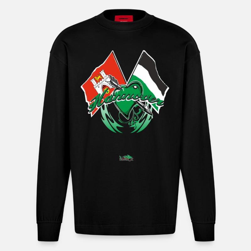 Afficher le drapeau - Hanovre - Manches longues bio épais oversize fabriqué en UE - SOLID BLACK