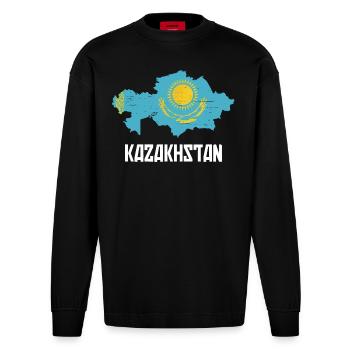 Kazakhstan Graphique - Manches longues bio épais oversize fabriqué en UE - SOLID BLACK - Devant