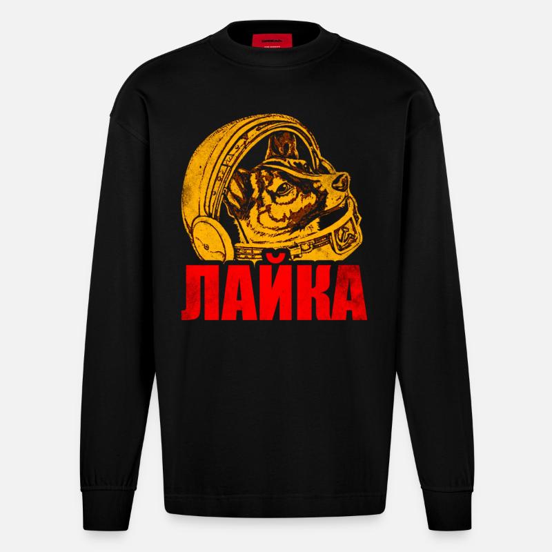 Laika Chien de l’espace - Manches longues bio épais oversize fabriqué en UE - SOLID BLACK