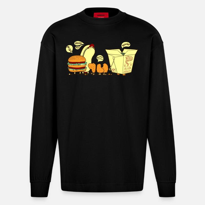 Graphique amusant de restauration rapide - Manches longues bio épais oversize fabriqué en UE - SOLID BLACK