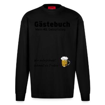 Gästebuch 40. Geburtstag - Heavyweight Oversized Organic Langarmshirt Made in EU - SOLID BLACK - Vorne