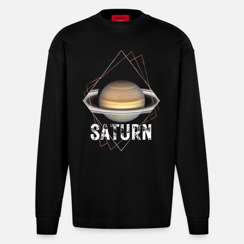Saturne, planète, système solaire - Manches longues bio épais oversize fabriqué en UE - SOLID BLACK