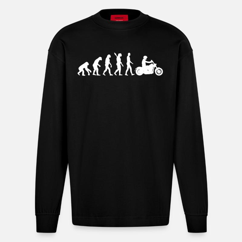 motorcycle evolution graphic - Heavyweight Oversized Organic Longsleeve Shirt Made in EU - SOLID BLACK