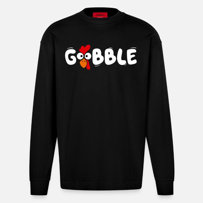 Thanksgiving-Geschenk-Gobble-Grafik - Heavyweight Oversized Organic Langarmshirt Made in EU - SOLID BLACK