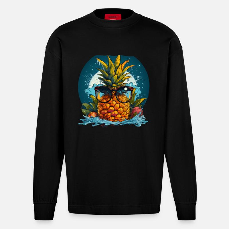 Ananas - Heavyweight Oversized Organic Langarmshirt Made in EU - SOLID BLACK