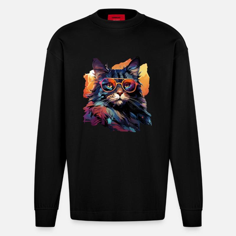 Katze - Heavyweight Oversized Organic Langarmshirt Made in EU - SOLID BLACK