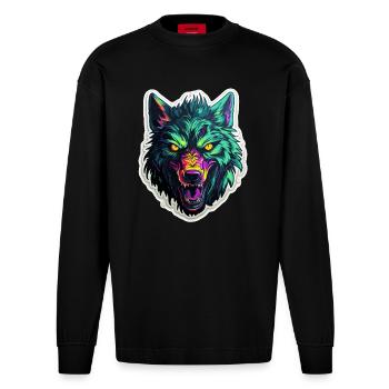 Wolf - Illustration - Heavyweight Oversized Organic Langarmshirt Made in EU - SOLID BLACK - Vorne