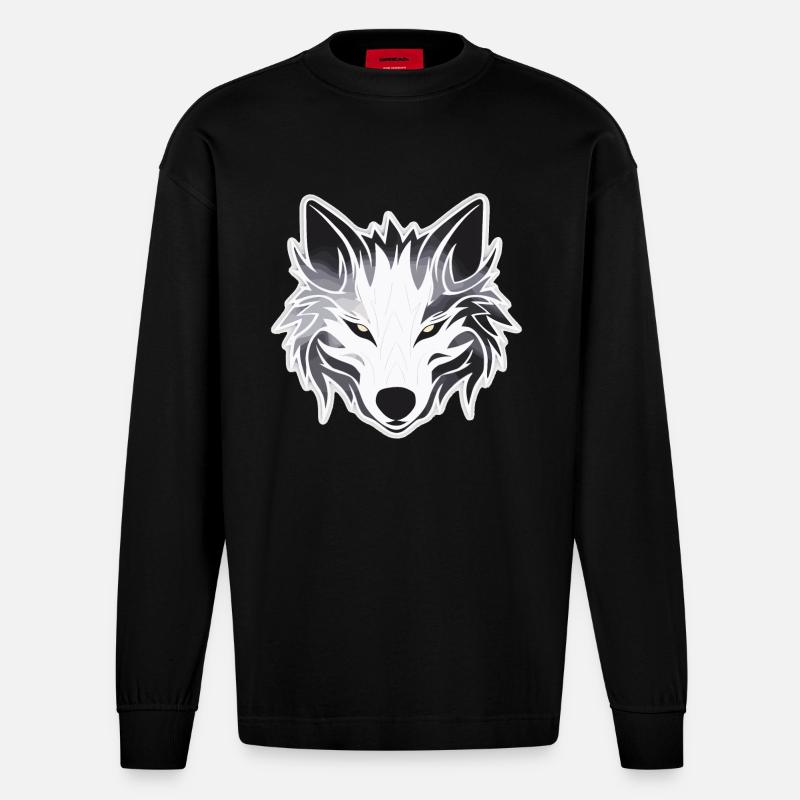 Wolf - Illustration - Heavyweight Oversized Organic Langarmshirt Made in EU - SOLID BLACK