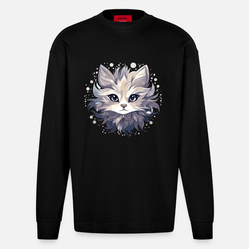 Chat - illustration - Manches longues bio épais oversize fabriqué en UE - SOLID BLACK